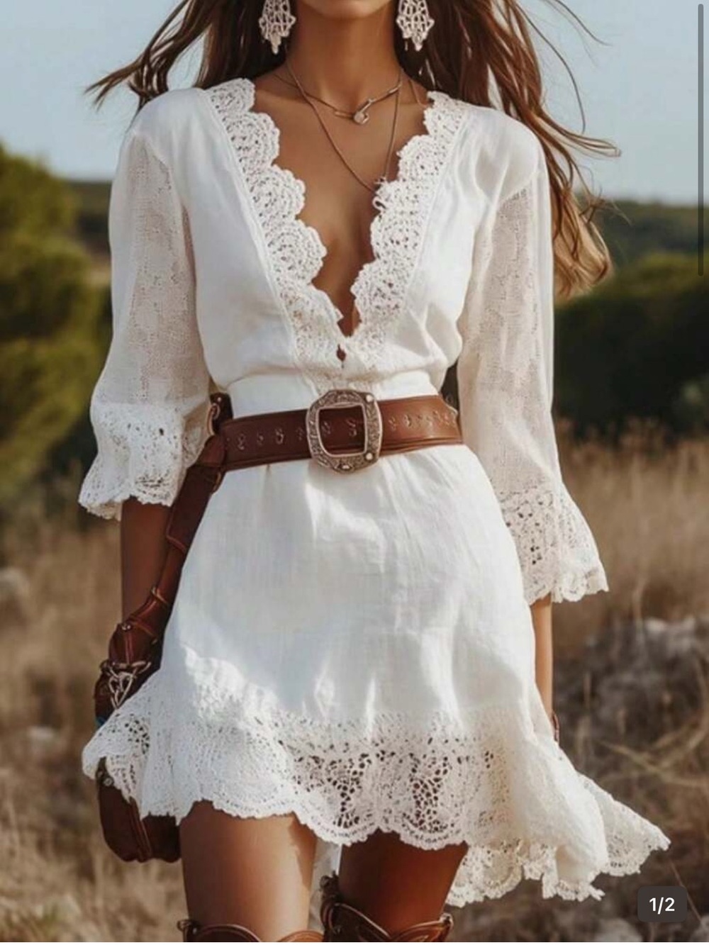 Womens Solid Color Lace Patchwork Lace Dress with out belt